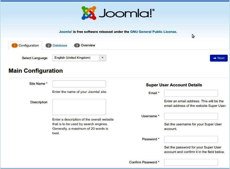 instalando para criar um Site Joomla