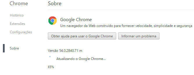 atualizar o navegador web chrome