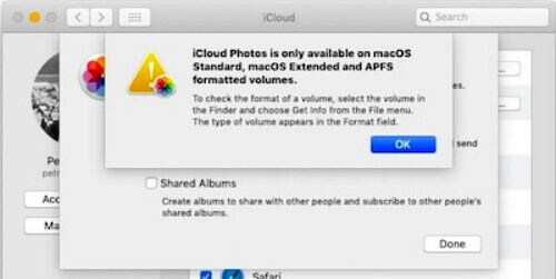Erro de volume do iCloud Photos e APFS