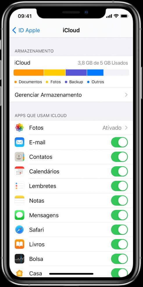 alterar recursos do icloud