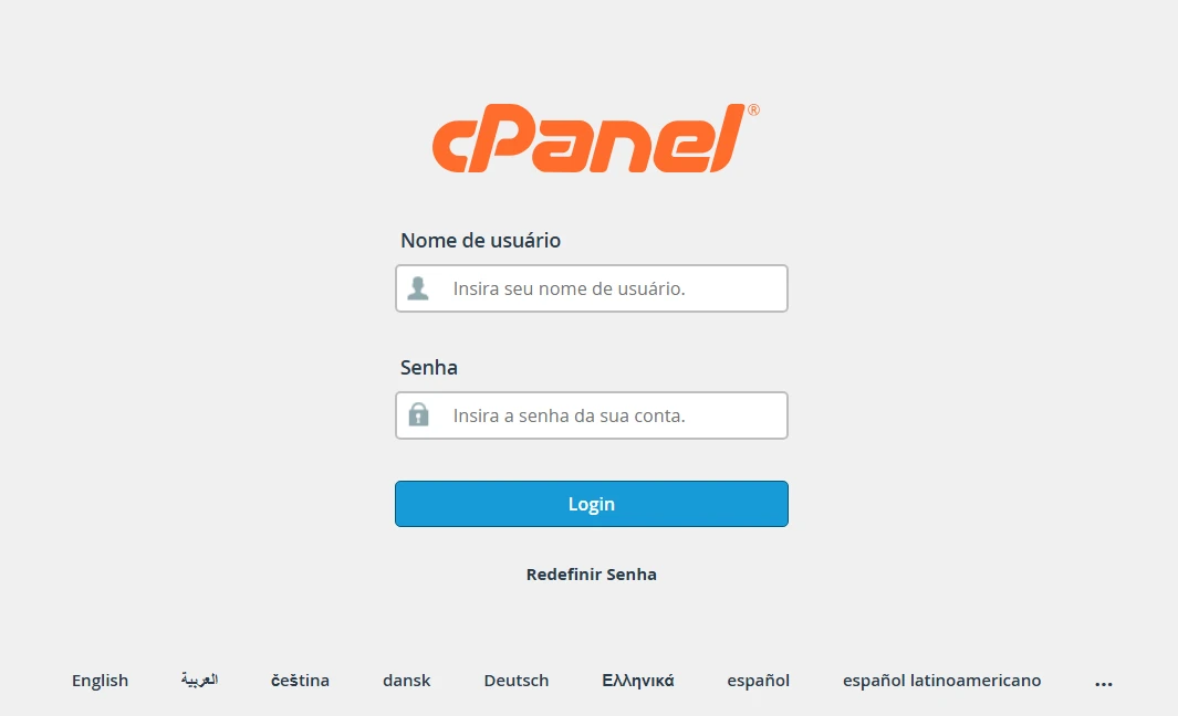 Login no cPanel para Como Instalar o WordPress em um VPS