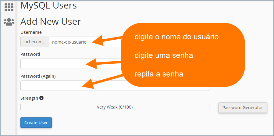 Criar usuário de banco de dados