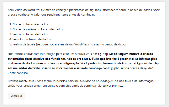 Tela WordPress Vamos Lá