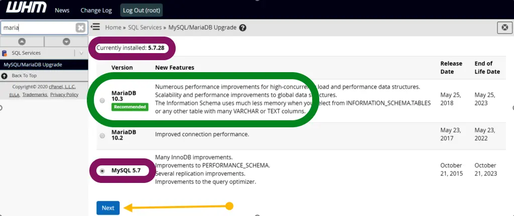 Escolhendo MariaDB