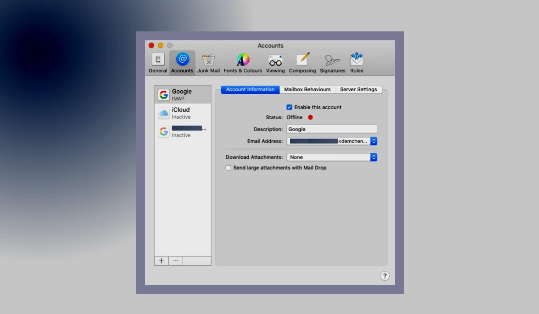 configurar minha conta de e-mail no Mac Mail