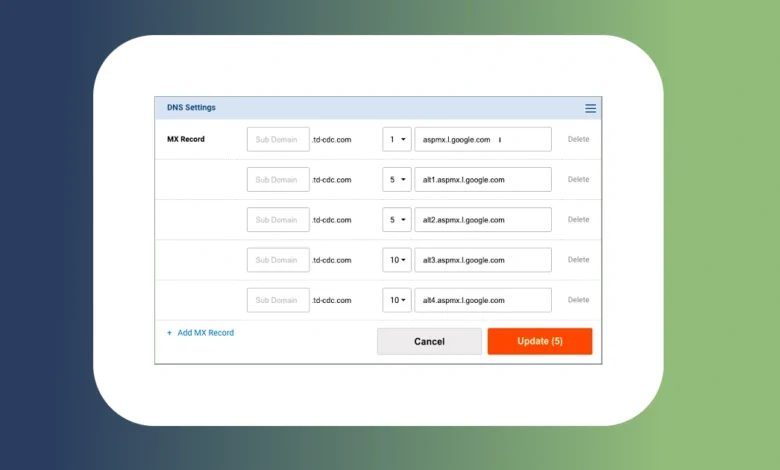 Alterar Vários Registros MX Do Gmail