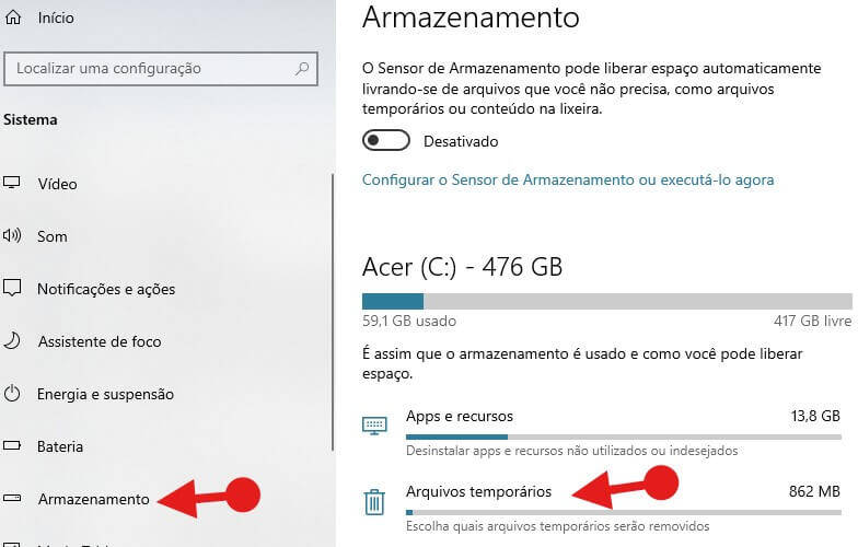 Armazenamento de arquivos no Windows