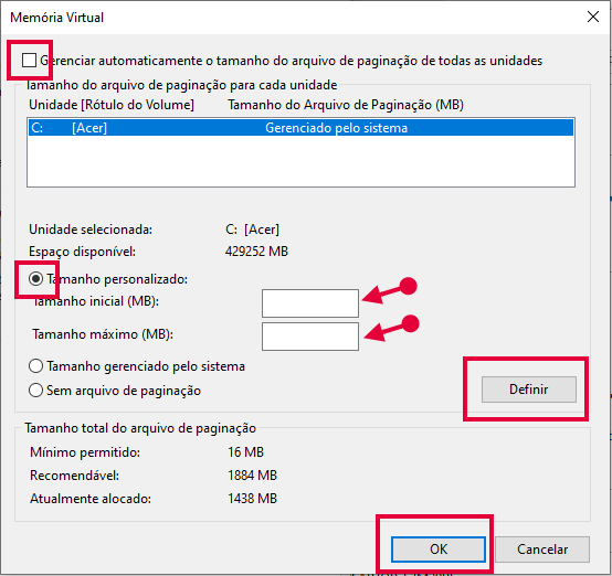 Definir tamanho da memória no Windows