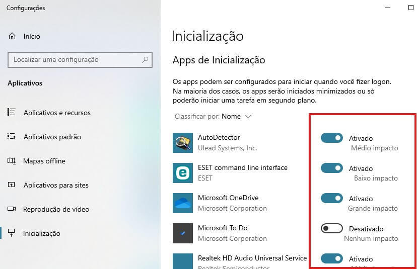 Desativar Aplicativos do Computador no Windows 10