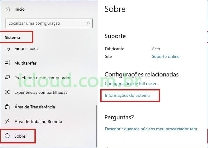 Informações do sistema Windows