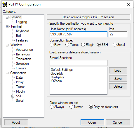 executar PUTTY e entrar no SSH