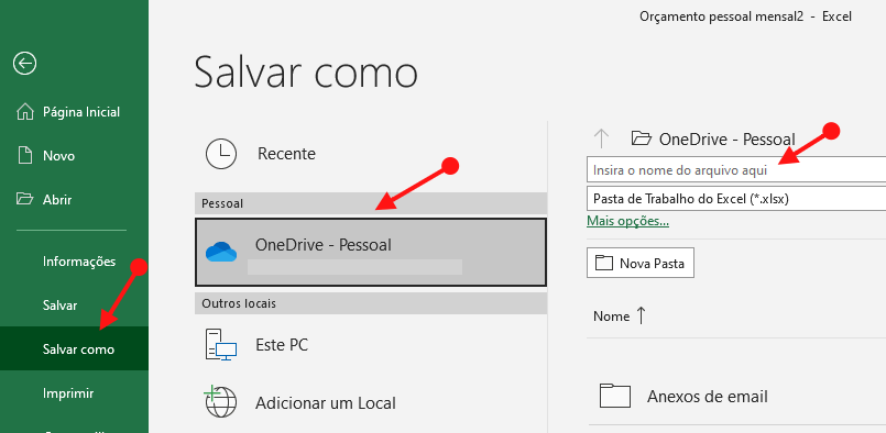 Salvar Planilha no OneDrive