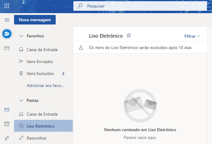 Lista de pastas de e-mail