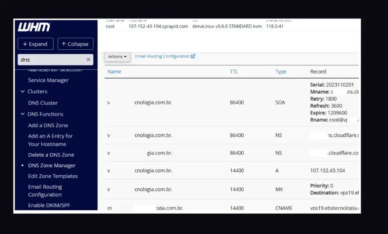 Editar Zonas DNS no WHM