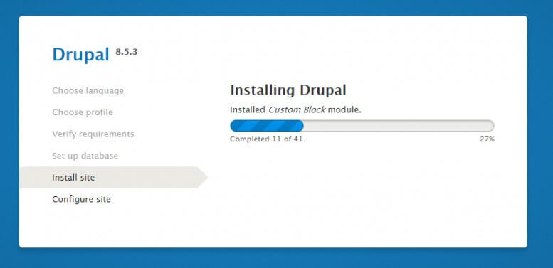 Barra de progresso da instalação Drupal