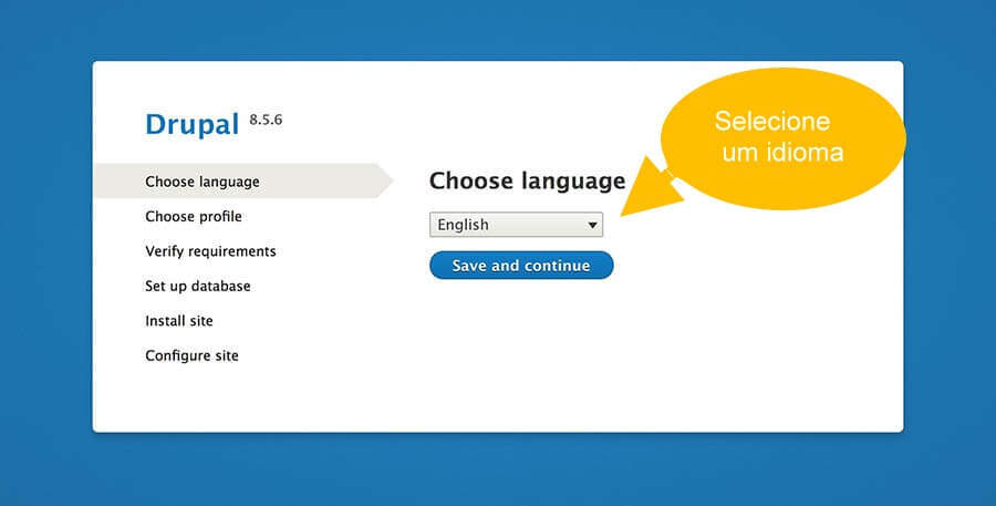 Selecionar idioma para instalar Drupal