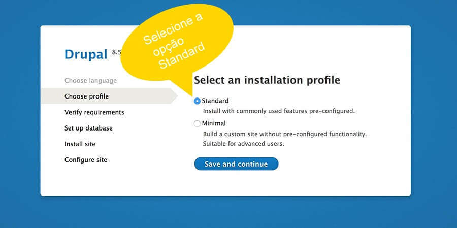 Selecionar o tipo de instalação do Drupal