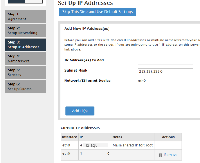 Configurar endereço de IP no WHM