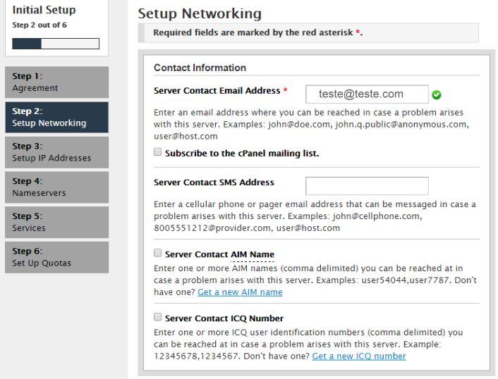 Configurar rede ao instalar cPanel WHM