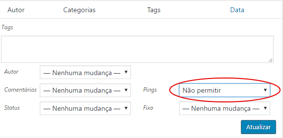 Desativar a opção permitir pings no WordPress