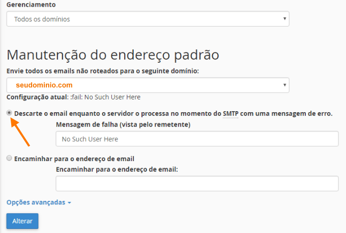 desabilitar a conta de e-mail o cPanel