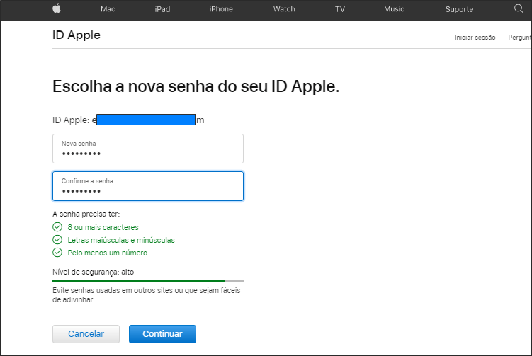 Redefinir senha do iCloud