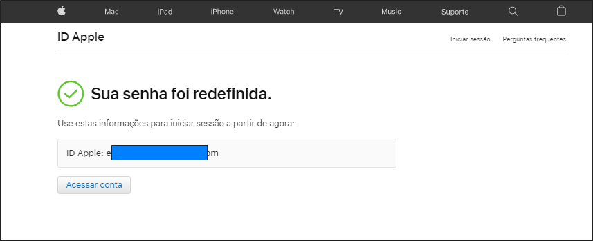 Senha do iCloud alterada com sucesso