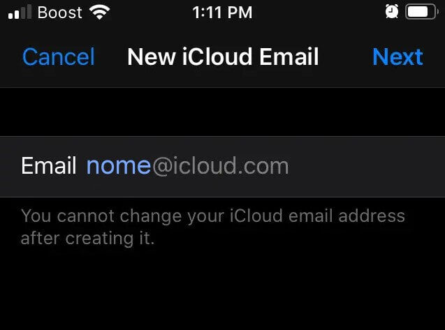 escolha o nome do e-mail iCloud