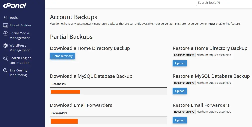 Fazer Backup pelo cPanel