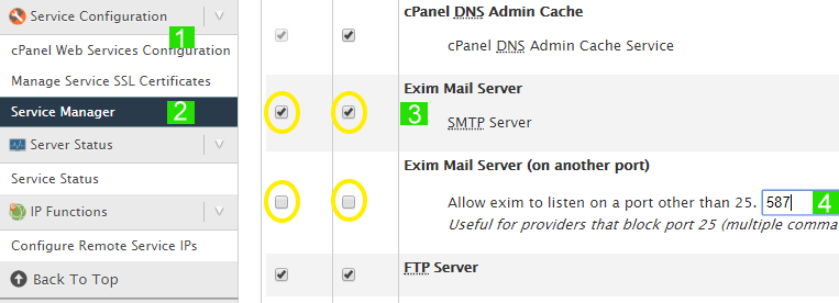 Como alterar a porta 25 para 587 com cPanel WHM