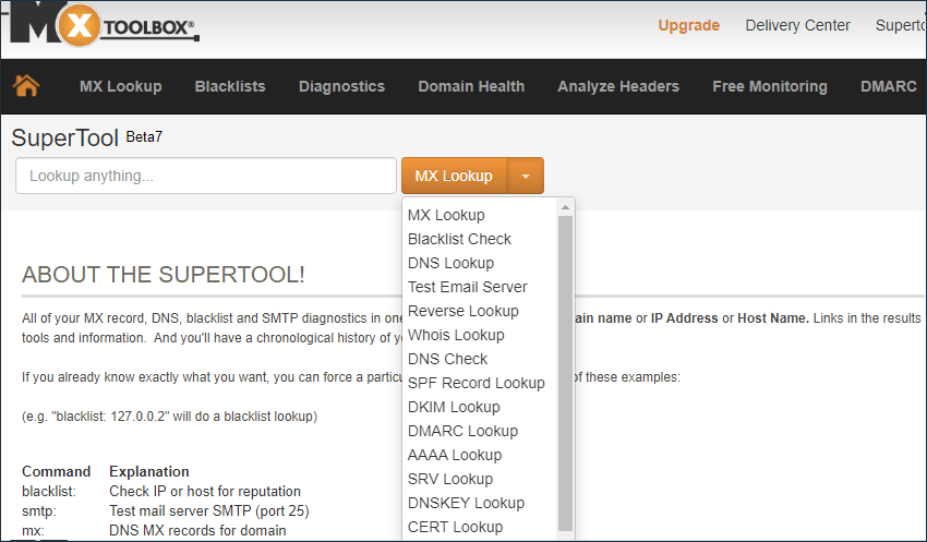 MX Toolbox - análise de hospedagem na nuvem