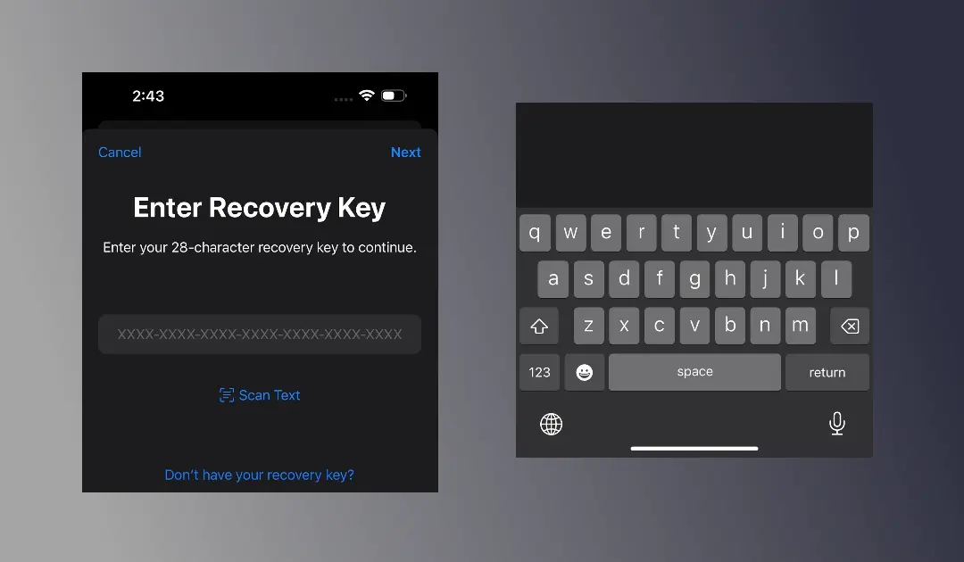 Digite a Chave de Recuperação do iCloud Mail