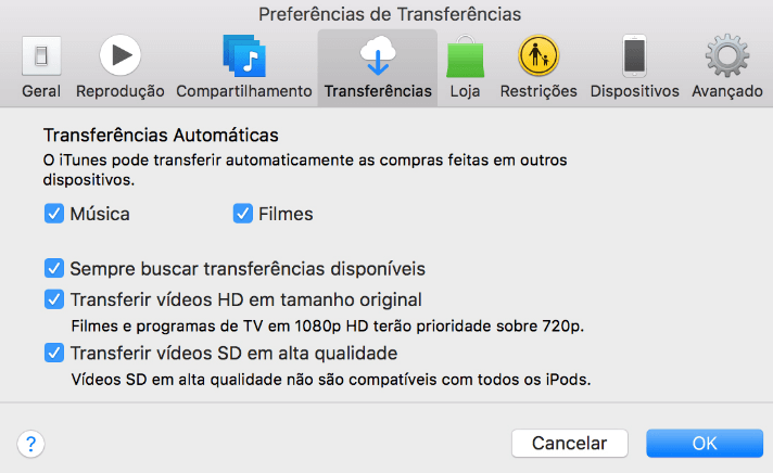 Ativar downloads automáticos no iTunes