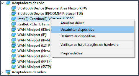 Desabilitar dispositivo Wireless