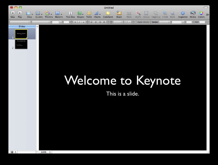 tela inicial de Keynote