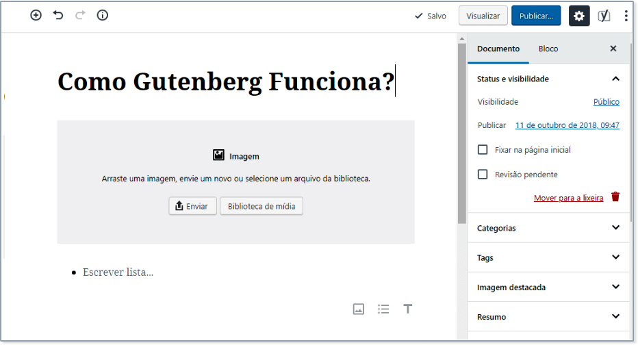 Como o editor Gutenberg funciona no WP