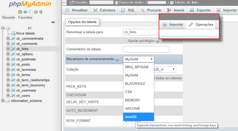 Mudar tabelas MyISAM para innoDB no MySQL