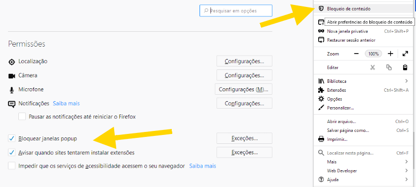 bloquear redirecionamentos de página da web
