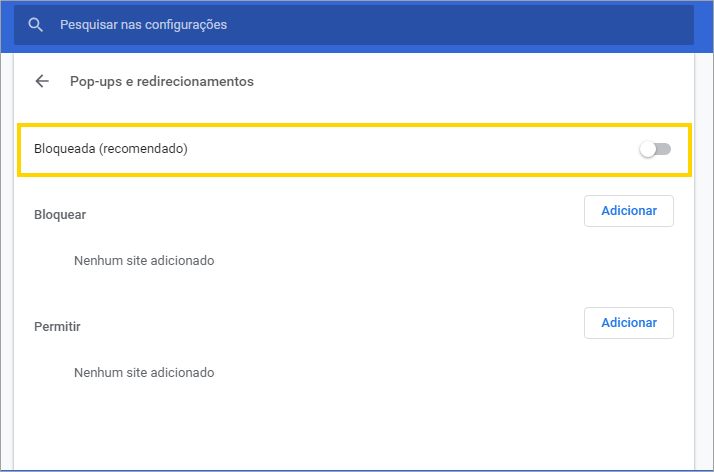 Bloquear pop-up e redirecionamentos