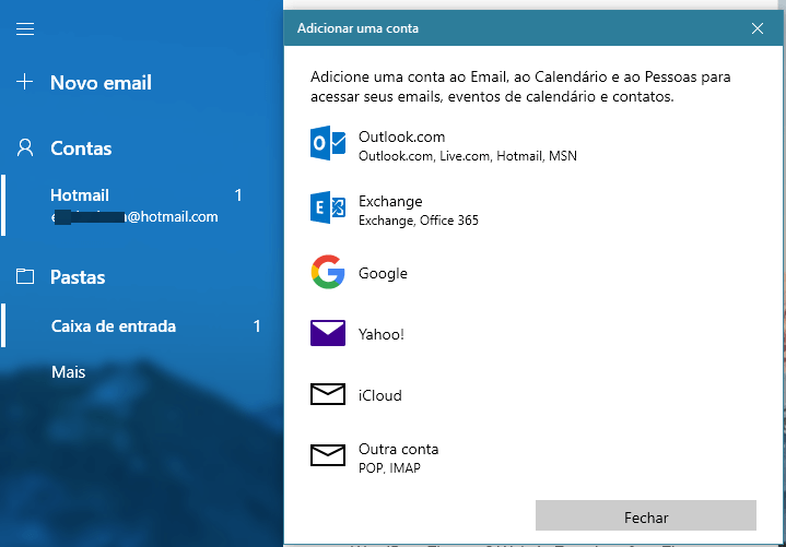 Alterar configurações de e-mail e conta no Windows 10