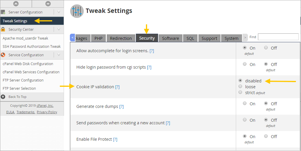 cPanel e WHM desconectam meu usuário automaticamente para validação de ip