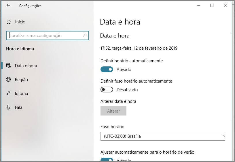 Como alterar o fuso horário no Windows 10