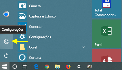 iniciar - configurações no Windows 10