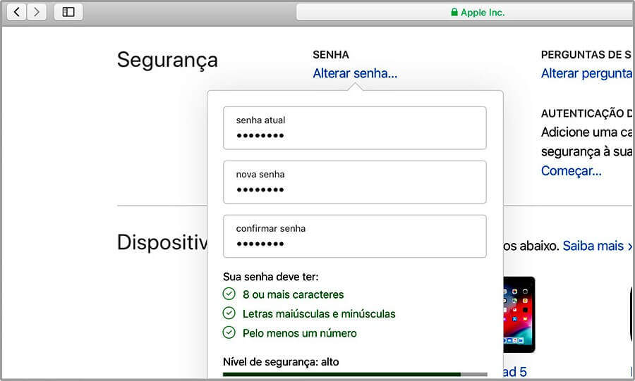 Alterar a senha do iCloud rapidamente