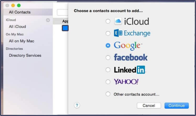 Exibir os contatos do Google em contatos do MacOS