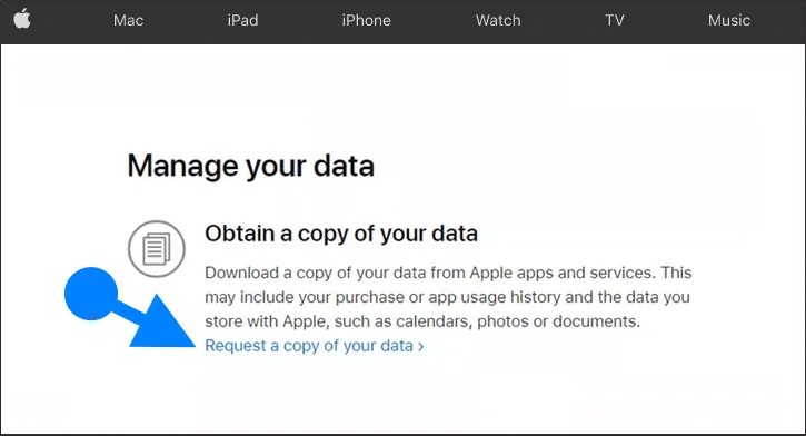 Solicitar cópia de dados no iCloud