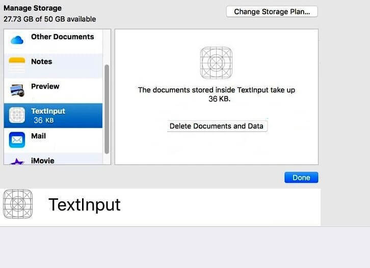 O que é TextInput no armazenamento iCloud