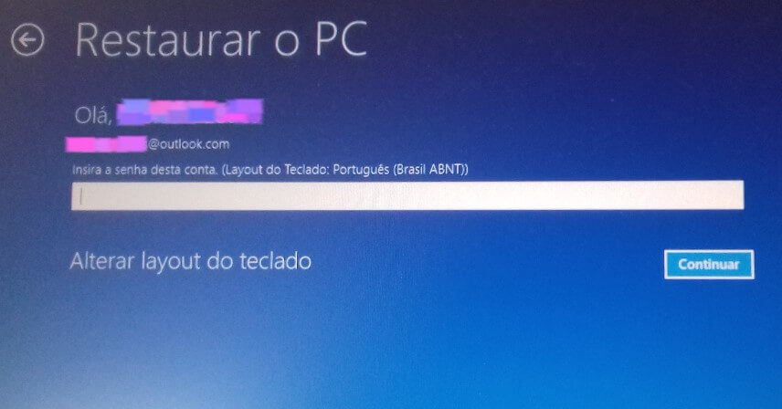 Digite a senha de sua conta Microsoft