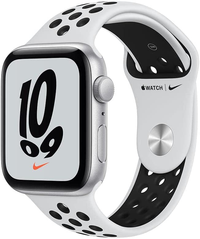 Apple Watch Nike SE (GPS), Caixa em alumínio prateado de 44 mm com Pulseira esportiva Nike