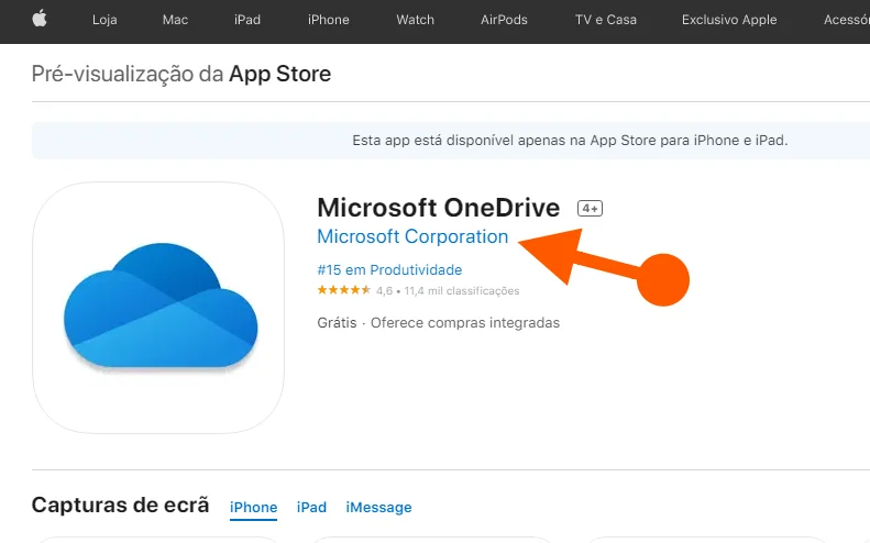 instalar o OneDrive no iPhone